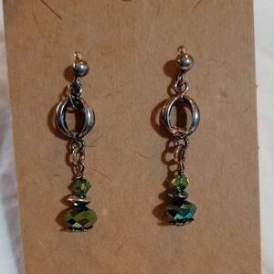 Silver and Green Drop Earrings with Irregular Stone Casual Gift Self Care